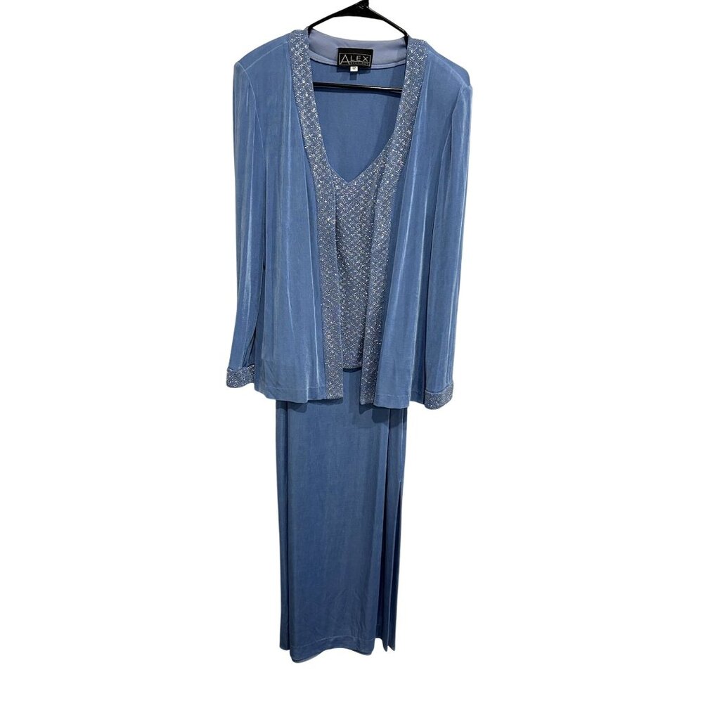 Alex Evenings Womens 2-Piece Blue Evening Dress Set Size 12 Sparkle Accents
